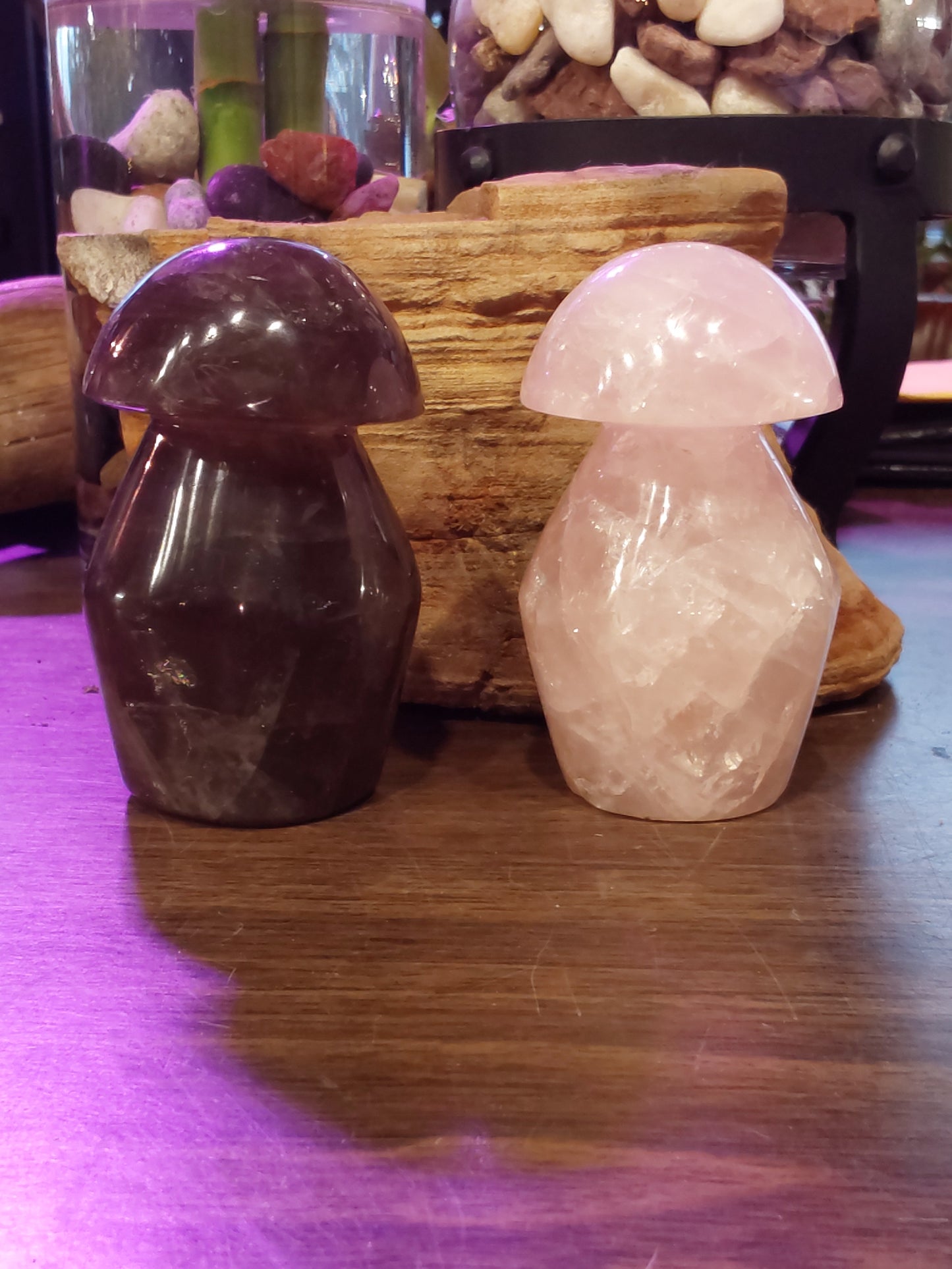 Mushrooms- Smokey Quartz & Rose Quartz Crystal