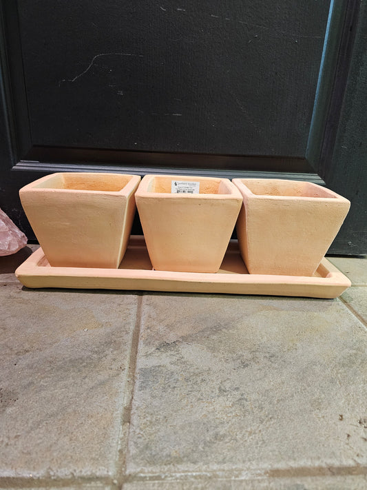 Trio Planter W/ Tray - Terra Cotta