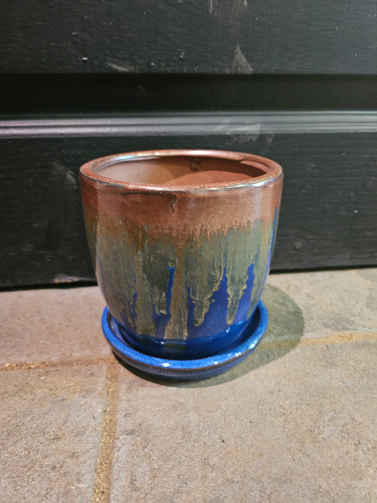 Fusion Egg Pot W/ Saucer 'Blue'