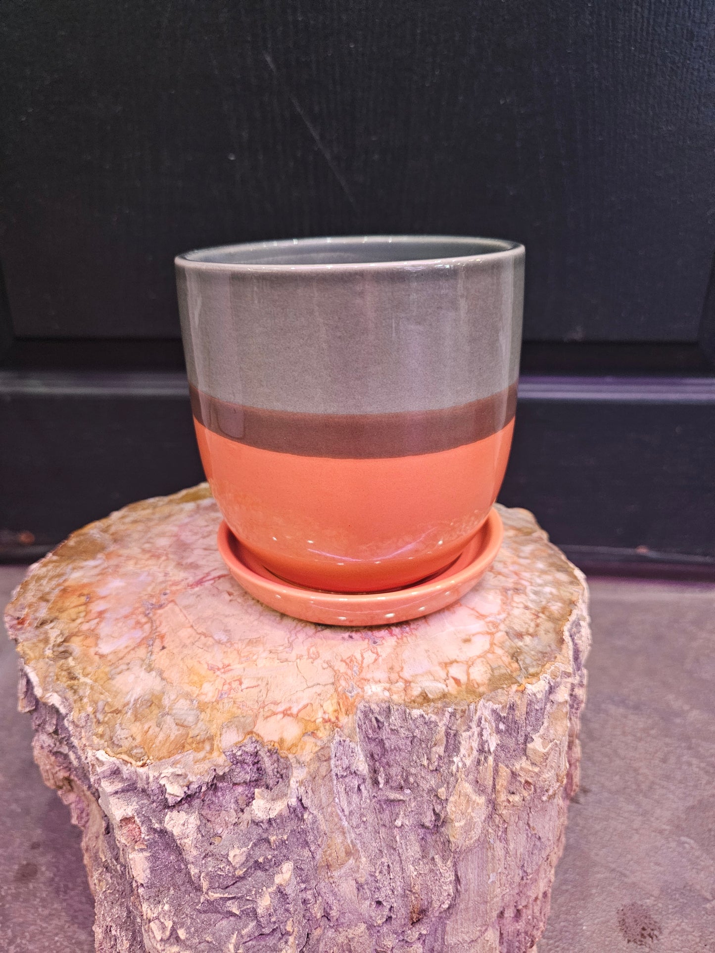 Valko Egg Planter With Saucer 'Orange & Gray'