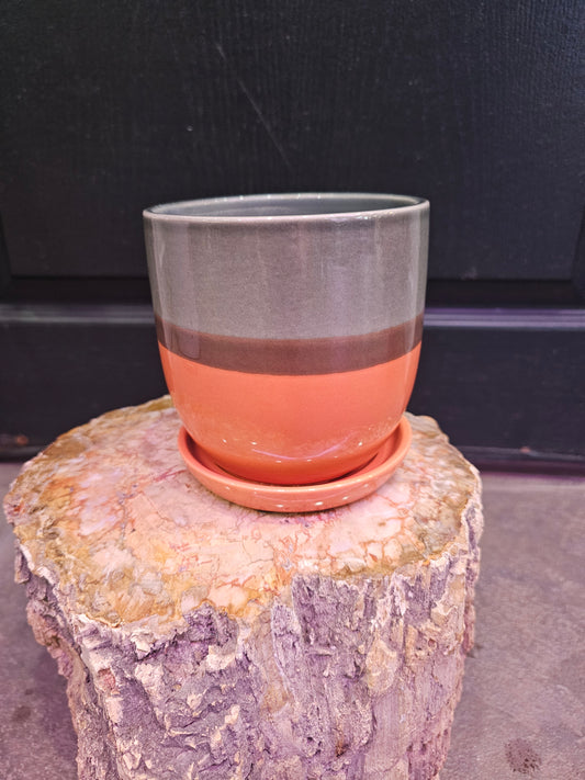 Valko Egg Planter With Saucer 'Orange & Gray'