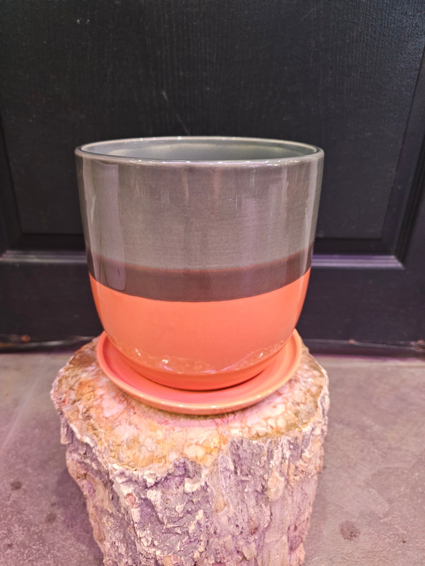 Valko Egg Planter With Saucer 'Orange & Gray'