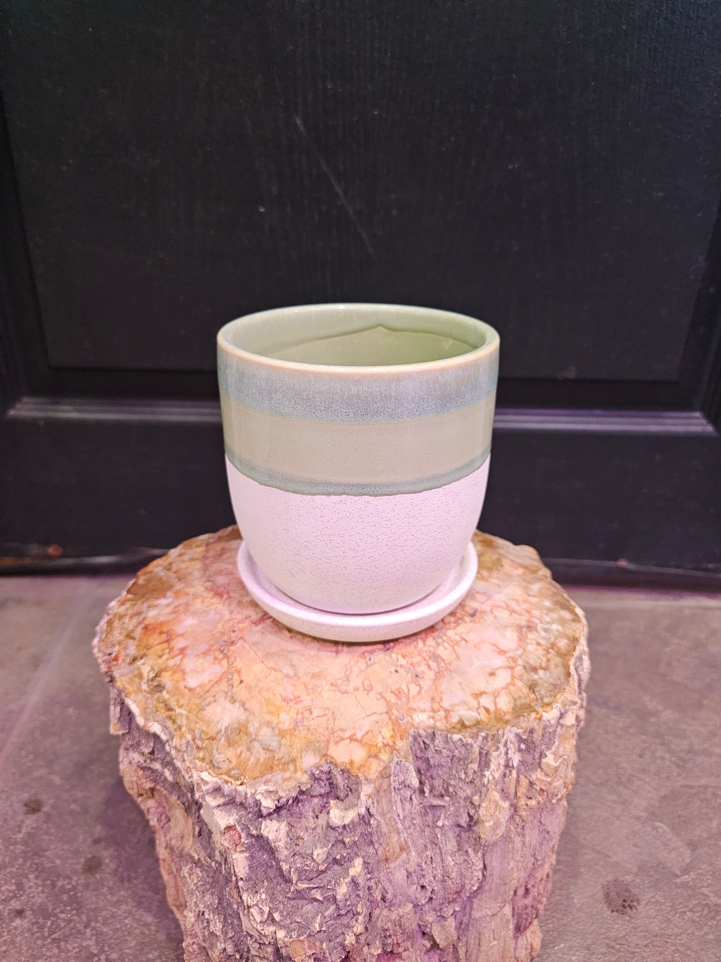 Valko Egg Planter With Saucer 'Green & White'